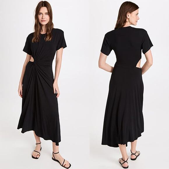NWT A.L.C. Bridget Twisted Cut-Out Short Sleeves Crew Neck Black Midi Dress - Picture 1 of 7